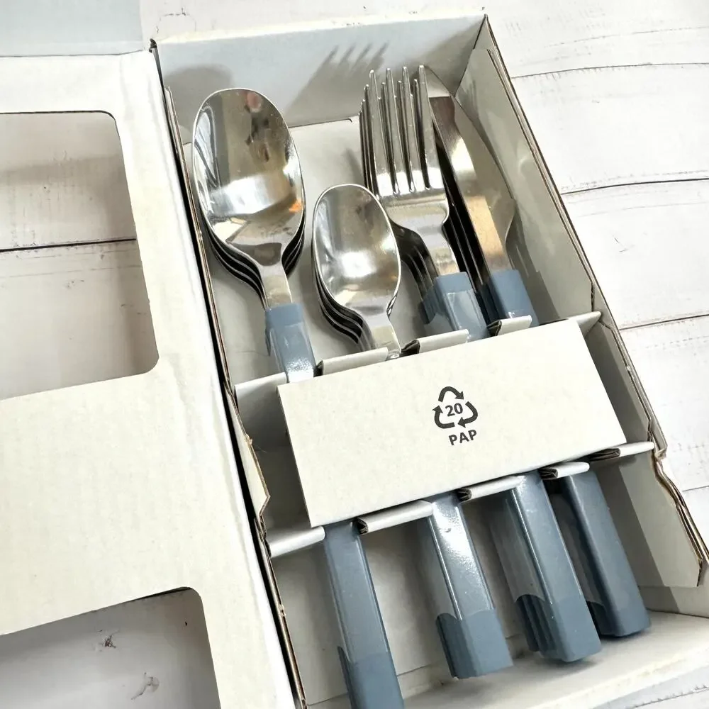 NIB Ikea TÅNGMÄRLA Flatware Set 406.083.03 16 Piece Gray Blue Plastic Handle